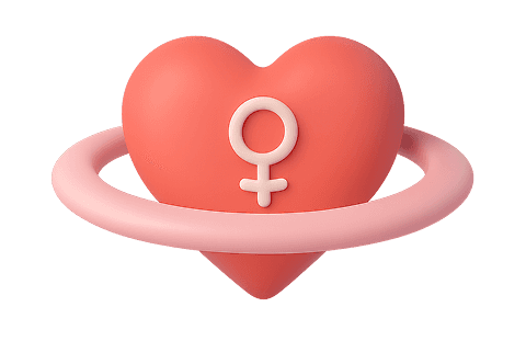 Red heart with Venus symbol — Sisterhood article cover